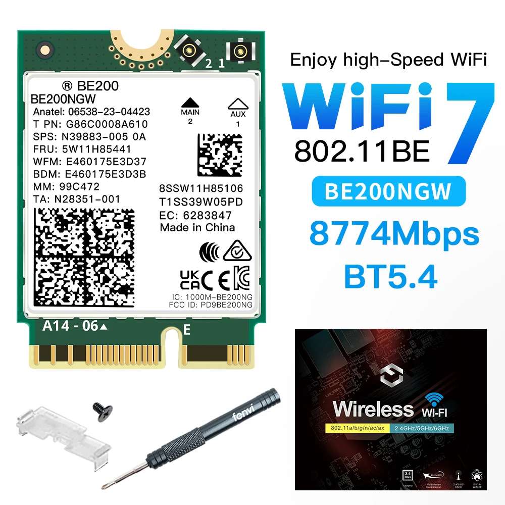 WiFi 7 Wireless Network Adapter BE200 BT5.4 Tri Band 2.4G/5G/6GHz M.2 802.11BE Carrying a screwdriver set For Windows 11