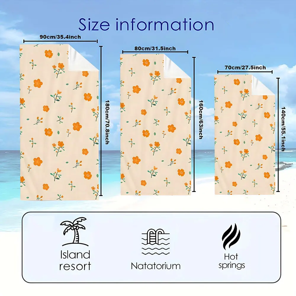 Beige Orange Tiny Floral Print Quick Drying Microfiber Beach Towel Lightweight for Swimming Camping Yoga - Bath Towel