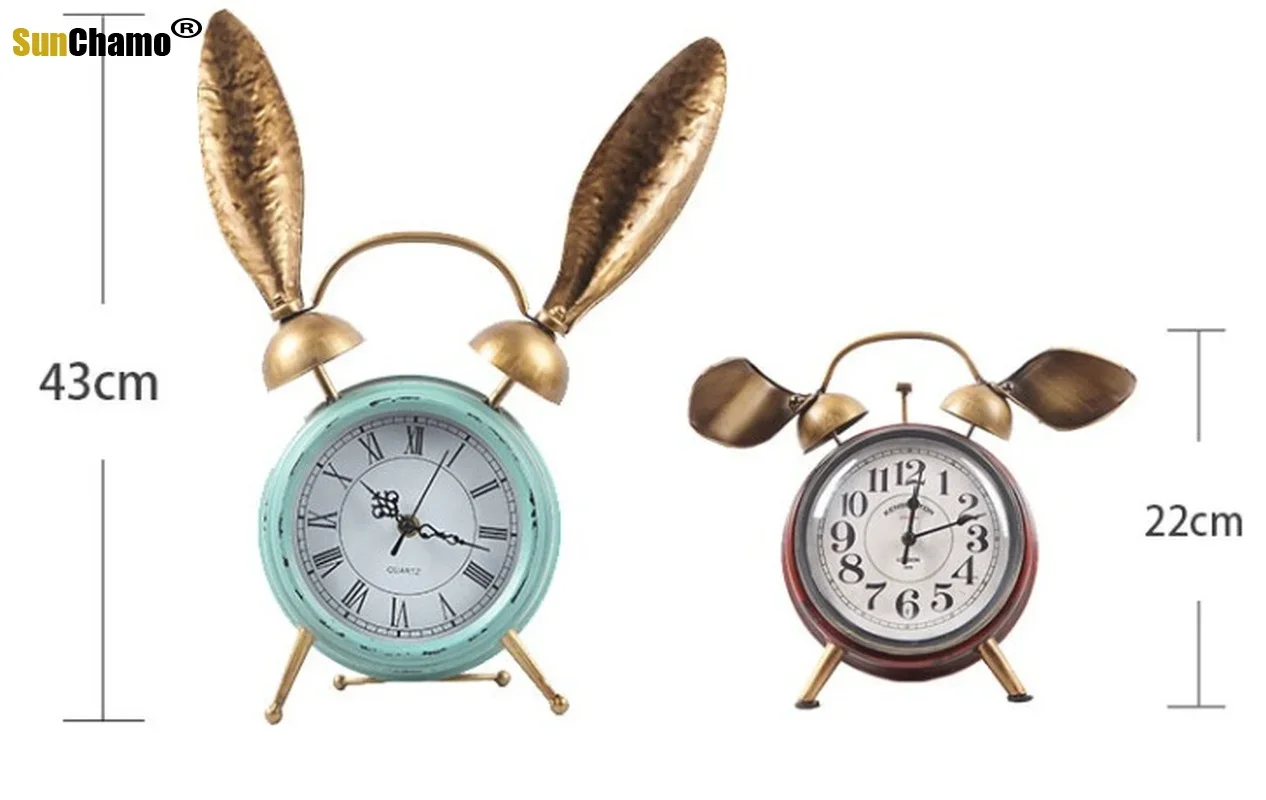 Retro Table Desktop Clocks Living Room Bedroom Rabbit Ears Vintage Alarm Clock Ornaments Watches Gifts Home Decor