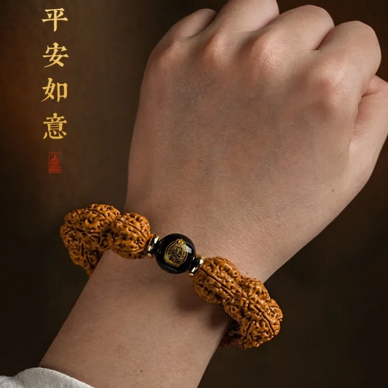 Genuine Goods Big Rudraksha Beads Zodiac Buddha Bracelet Men and Women Couple Walnut Seed Hand Toy Guardian