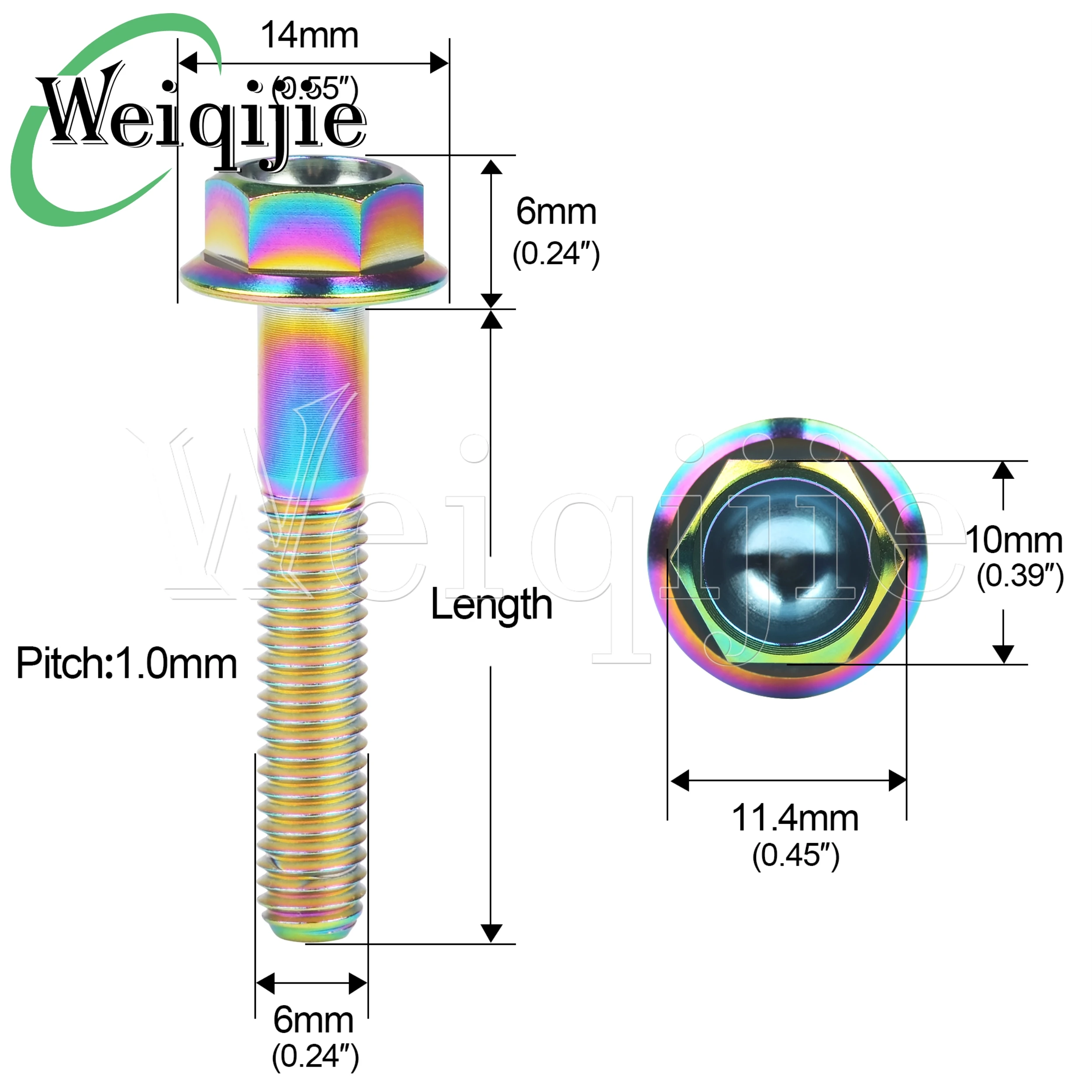 Weiqijie Titanium Alloy M6x10~40mm Flange Head DIN6921 Bolt Multi-Color Optional Motorcycle Decoration Bolt