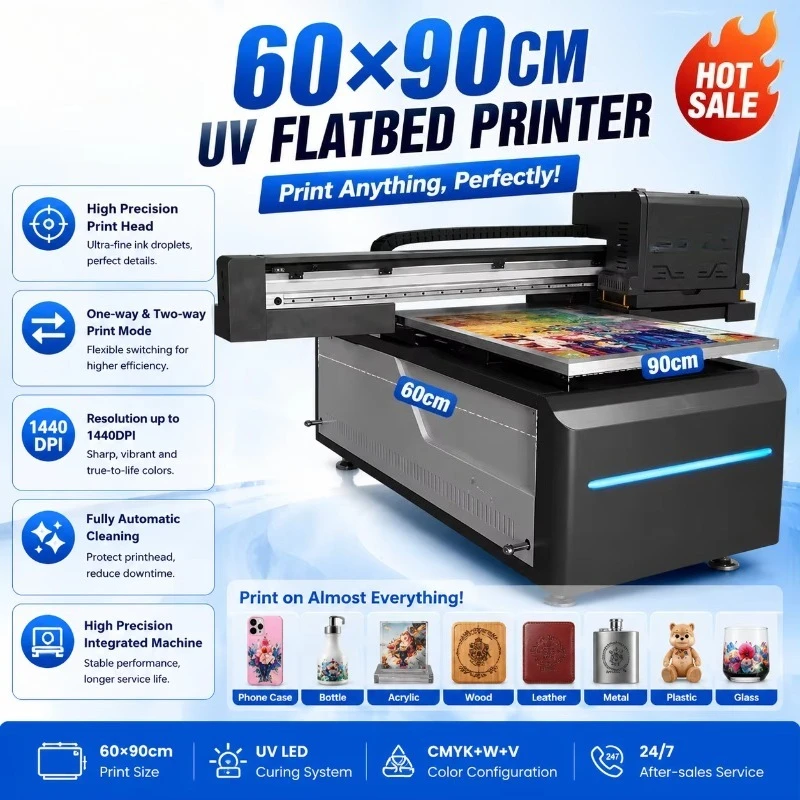 60*90cm UV Flatbed Inkjet Printer for Phonecase Sticker Glass Automatic Printing Machine with XP600/I3200/TX800/G5I Heads