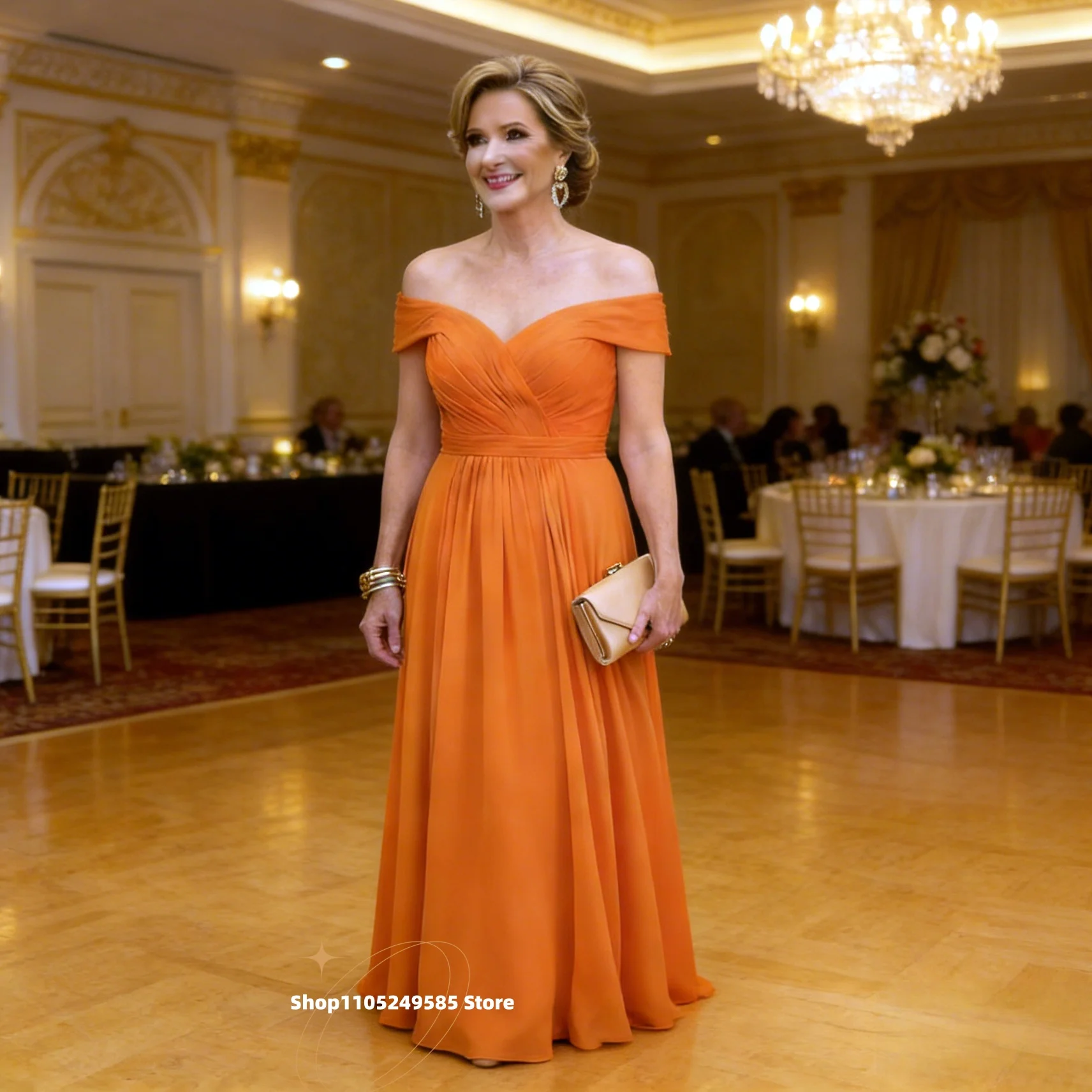 Robes mère de la mariée en mousseline de soie Orange Simple, épaules dénudées, ligne a, longues et élégantes, robes de soirée d'invitées de mariage personnalisées