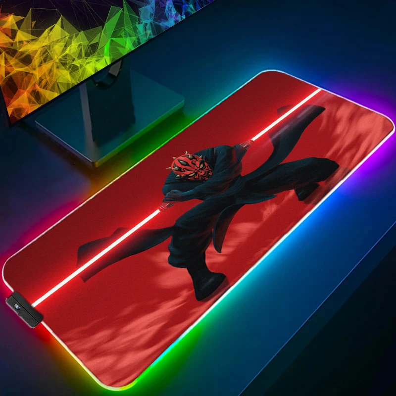 RGB LED Gaming Mouse Pad Design Non-slip Rubber Sewn Edge S-star W-wars Desk Mat Keyboard Pad Gamers And Office Work Mousepad