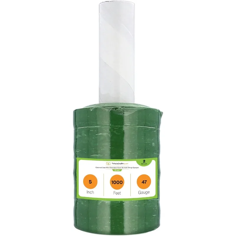 

Wrap for Packing with Handles, 5" x 1000' Colored Mini Extended Core Stretch Wrap Shrink Film, Tinted Green, 47 Gau