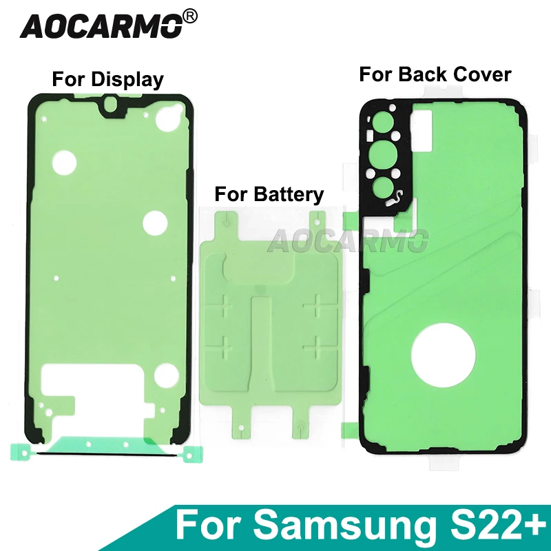 

Aocarmo для Samsung Galaxy S22 + ЖК-дисплей, клейкая передняя рамка, клейкая батарея, задняя крышка, полный комплект, наклейка S22 Plus 6,6 дюйма
