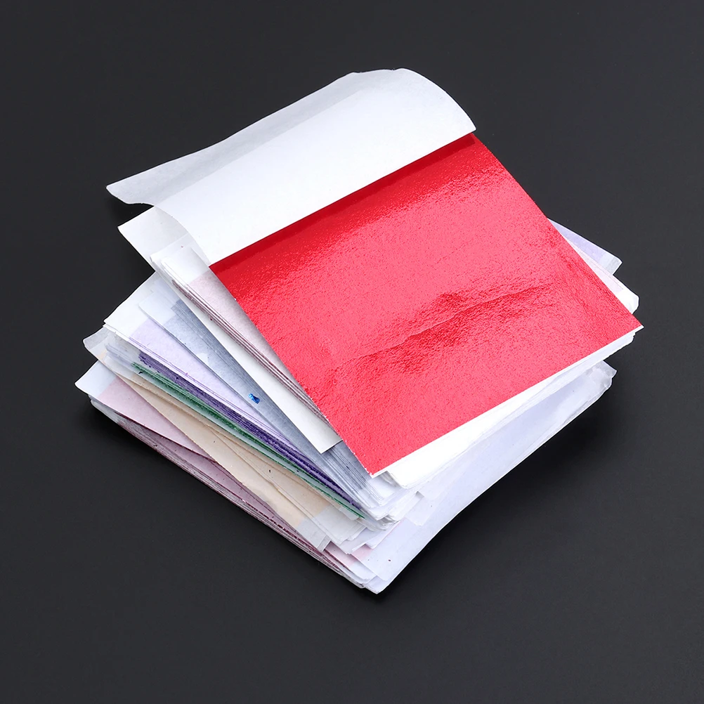 

400 шт. золотых, серебряных, фиолетовых, синих, зеленых, красных листов имитации золота 9x9 см, фольга для декоративно-прикладного искусства, декора, золочения мебели