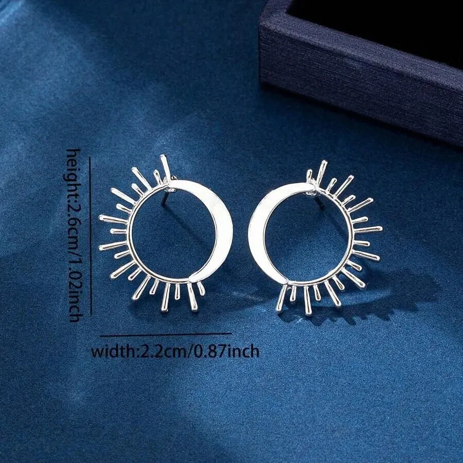 Obega Ins الشمس القمر شكل أقراط صغيرة مسمار العصرية الذهب والفضة اللون موضة الأوروبية والأمريكية الشرير نمط مجوهرات معدنية