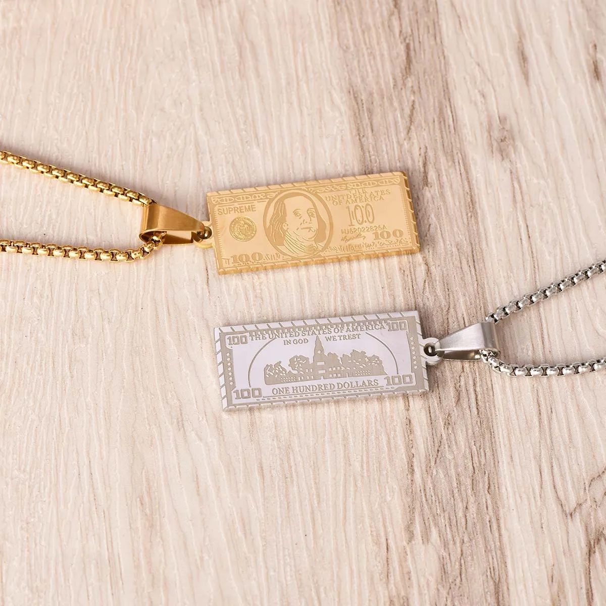 Classic Punk 100 Dollars Banknote Necklace for Women Men Fashionable Hip-hop Trendy Stainless Steel Jewelry Gifts