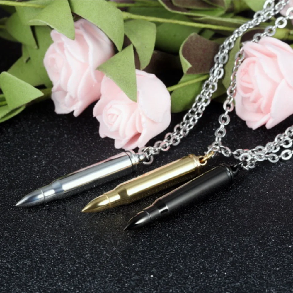 

Personality Hip Hop Bullet Pendant Domineer Titanium Steel Men's Necklace Bullet Pendant Support Bulk Order Exquisite graceful