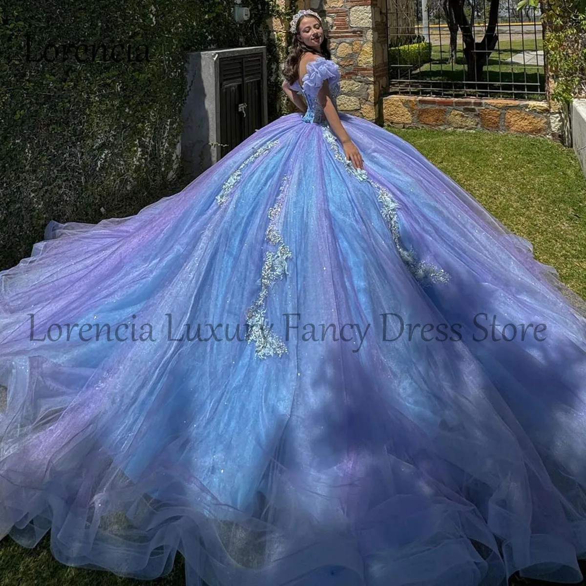 Мексиканское синее бальное платье Quinceanera 2024, бальное платье с 3D цветочной аппликацией и бусинами, милое официальное платье 16 лет