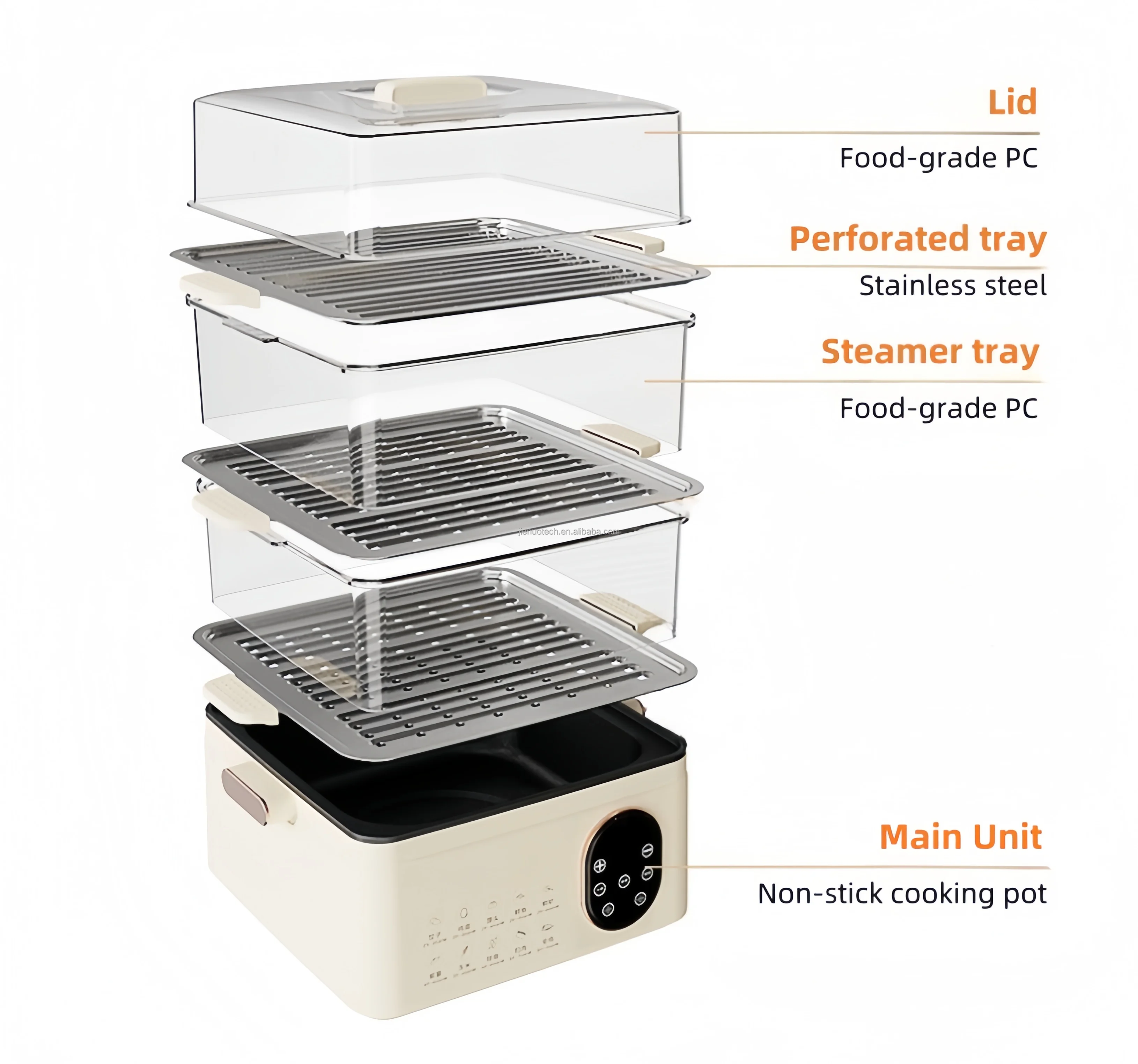 Transparent Multi-functional Intelligent Electric Steamer Large Capacity Three-Layer Kitchenware for Household Use