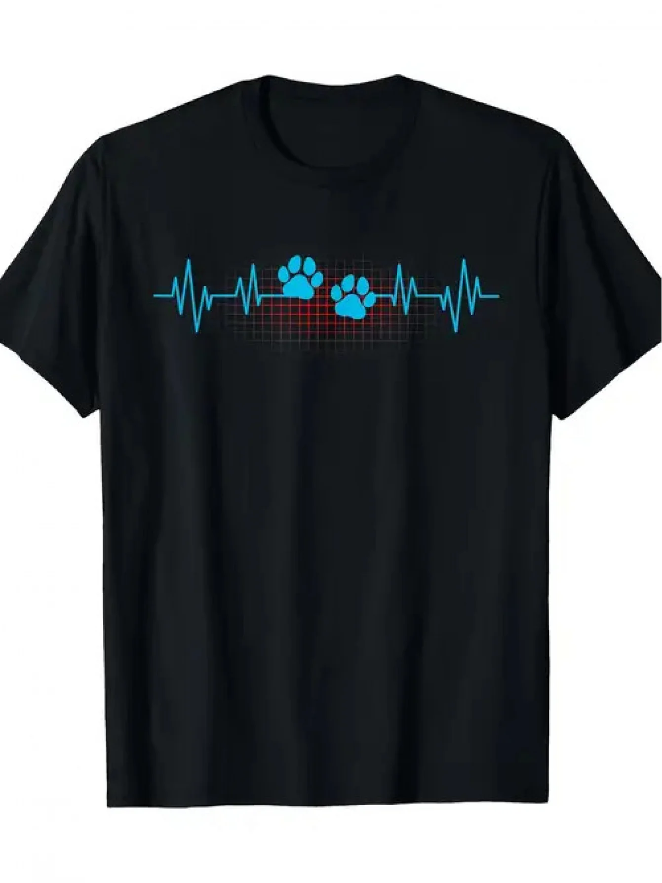 

EKG Paw Print Heartbeat T-Shirt Men's Veterinary Tech Nurse Pet Lover Graphic Tee