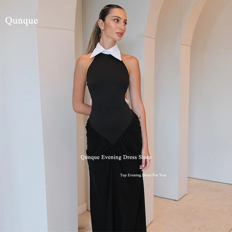 

Qunque Black Backless Evening Dress High Neck Off The Shouder Sexy Prom Dresses Woman Long Mermaid Robes De Soirée Customized