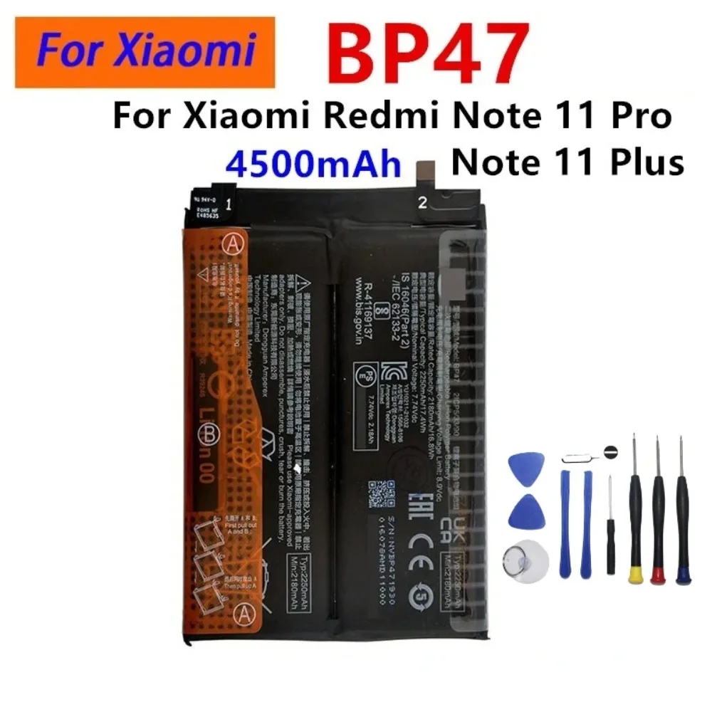 Hot Sale BP47 4500mAh 7.74V Battery For Xiaomi Redmi Note 11 Pro+ 21091116UG 11i HyperCharge 5G M2107K2AG Mobile Phone Batteries