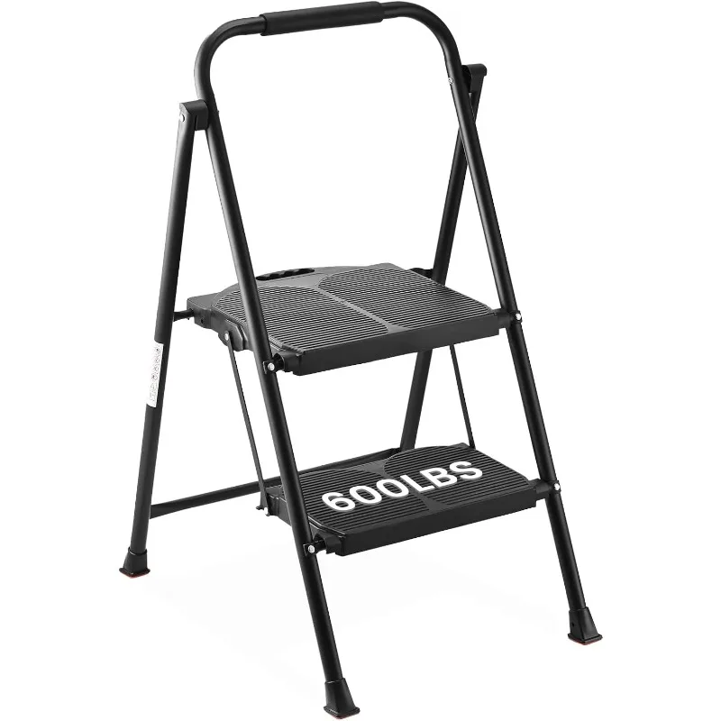 600lbs 2 Step Ladder,Folding Step Stool with Wide Anti-Slip Pedal, Lightweight Sturdy Steel Ladder with Handgrip,Portable