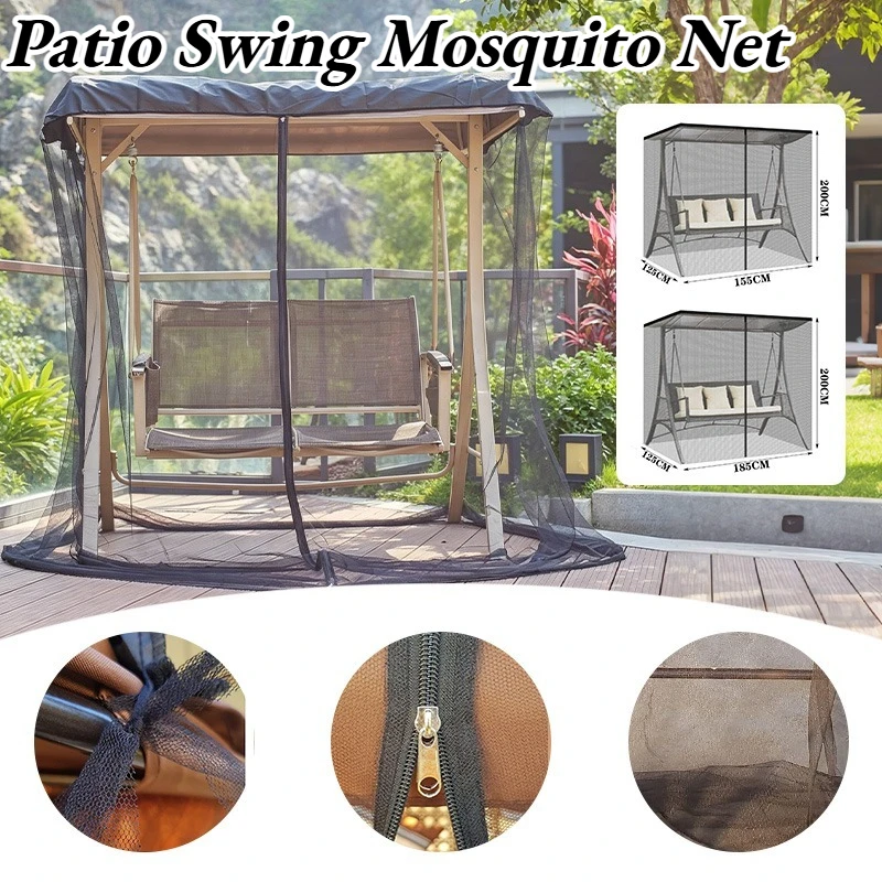 Patio Swing Mosquito Net Breathable Fine Mesh Outdoor Swing Chair Bug Screen with Fixing Tie Straps Waterproof Top Net Cover