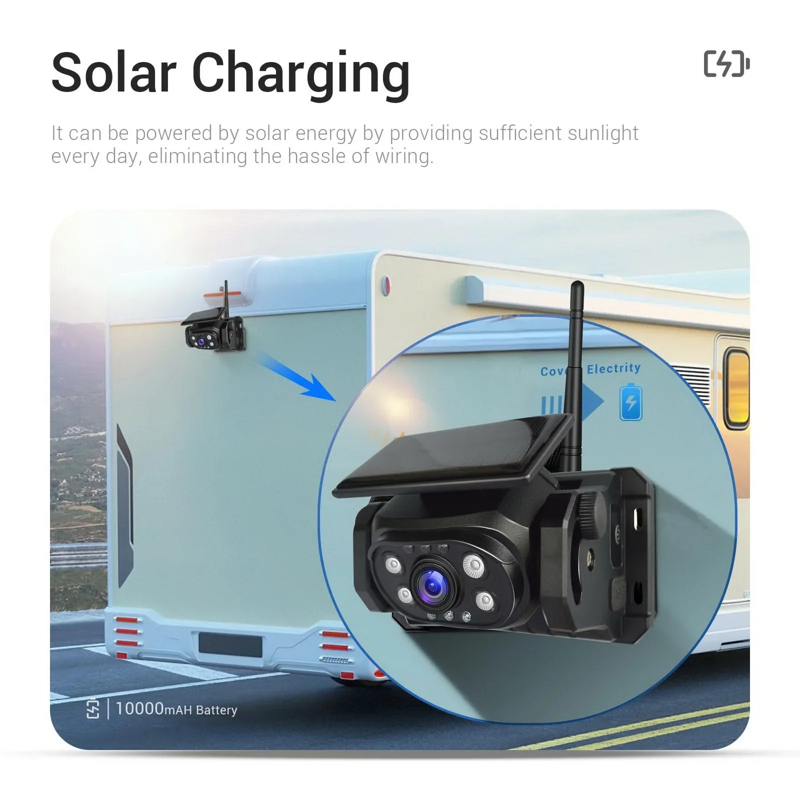 Drahtlose WiFi Solar Power magnetische Reverse Backup Kamera Handy iPhone Android mit eingebauter Batterie für LKW Camper – Detail 8