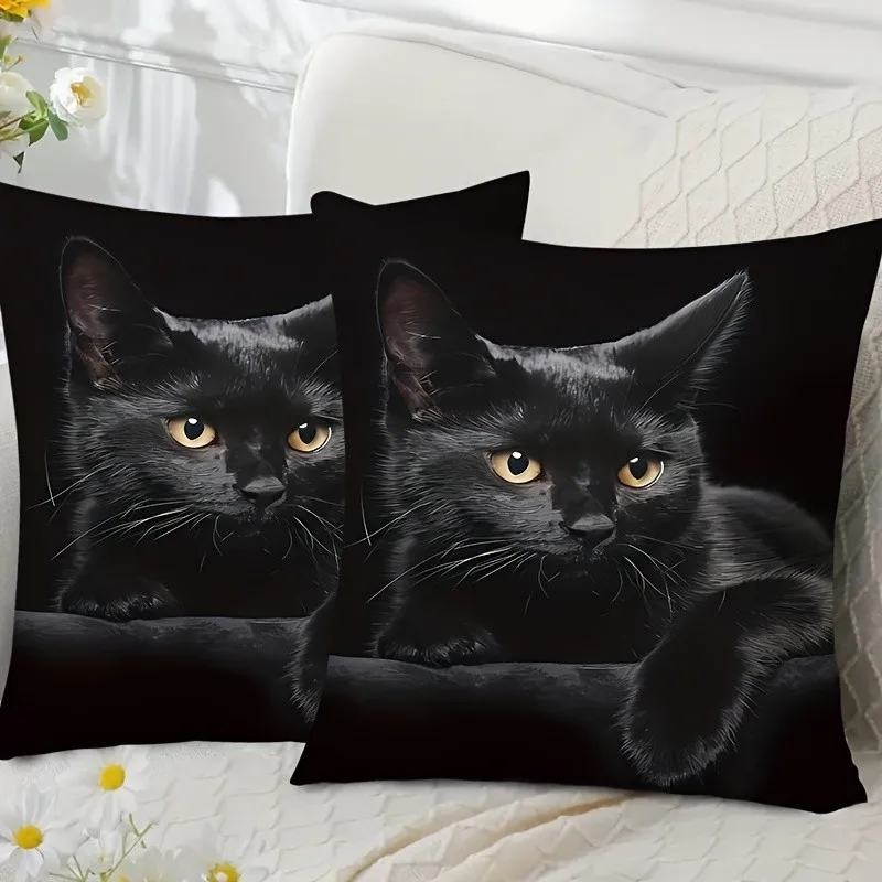 

2 шт., очаровательные чехлы для подушек в виде кошек, прочные тканевые наволочки из полиэстера для спальни, дивана, декоративные аксессуары, чехлы для подушек