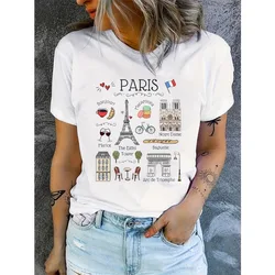 Women Summer Paris Eiffel Tower Print Women's Casual Cotton Comfortable T-shirt Short Sleeve Activewear Print Female Clothing