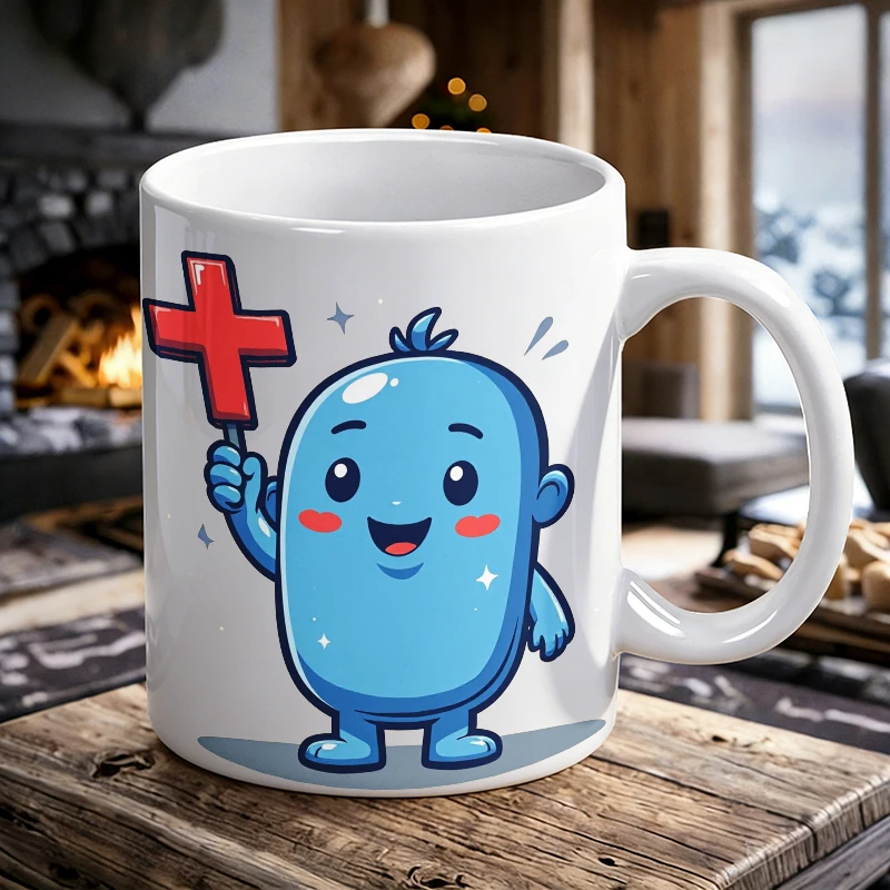 nurse day Mug Coffee Cup Ceramic Cup Adorable Blue Cartoon Character Holding Red Cross Print Fabric by nurse day Mug Coffee Cup