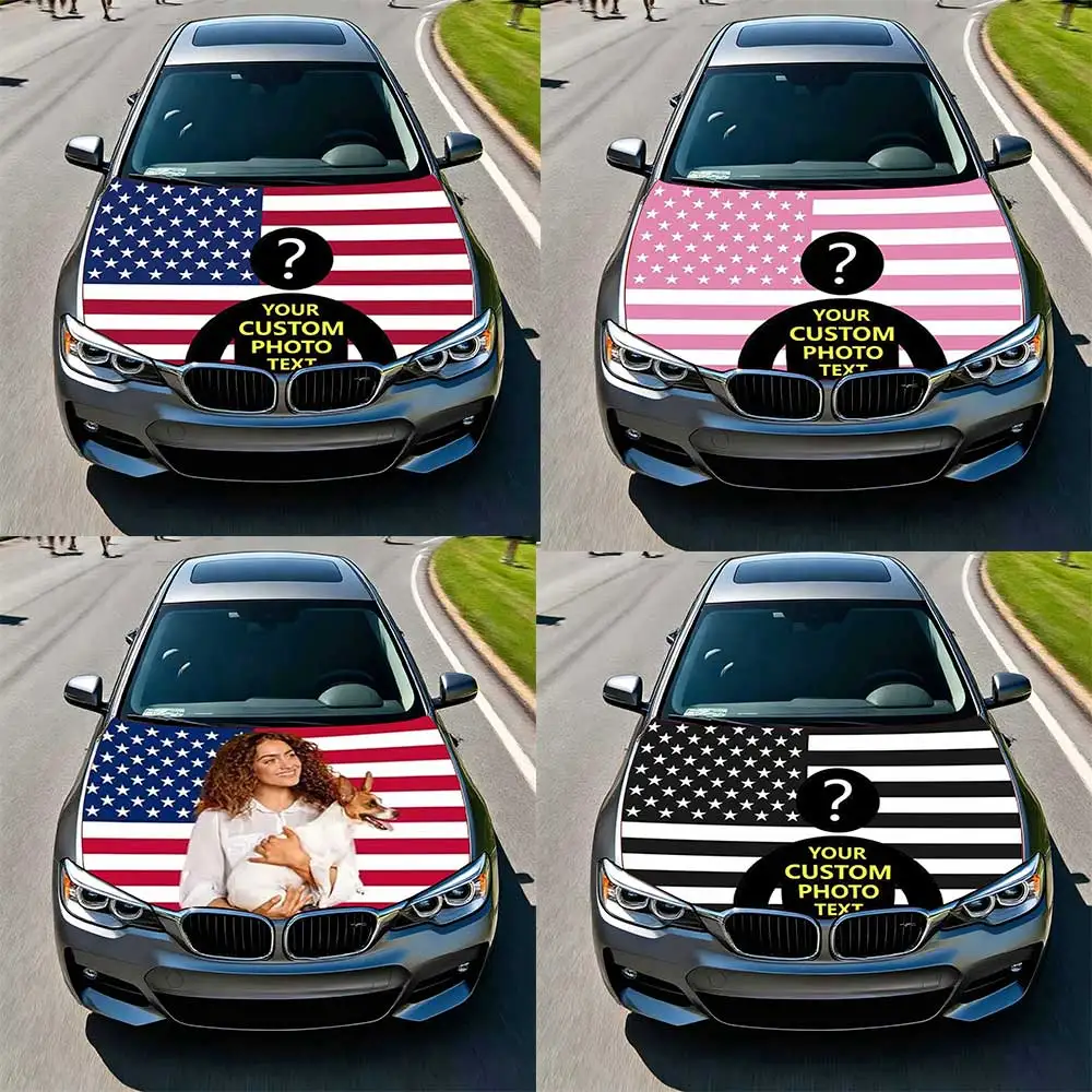 Personalized Custom  Pink USA America Flag Car Hood Cover Flag Engine Banner,Your Logo with Vibrant Color Engine Flags