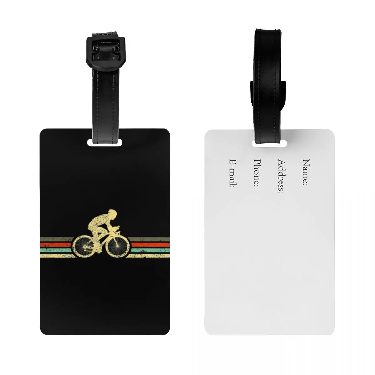 Custom Retro Bicycle Stripes Luggage Tag With Name Card MTB Bike Rider Privacy Cover ID Label for Travel Bag Suitcase