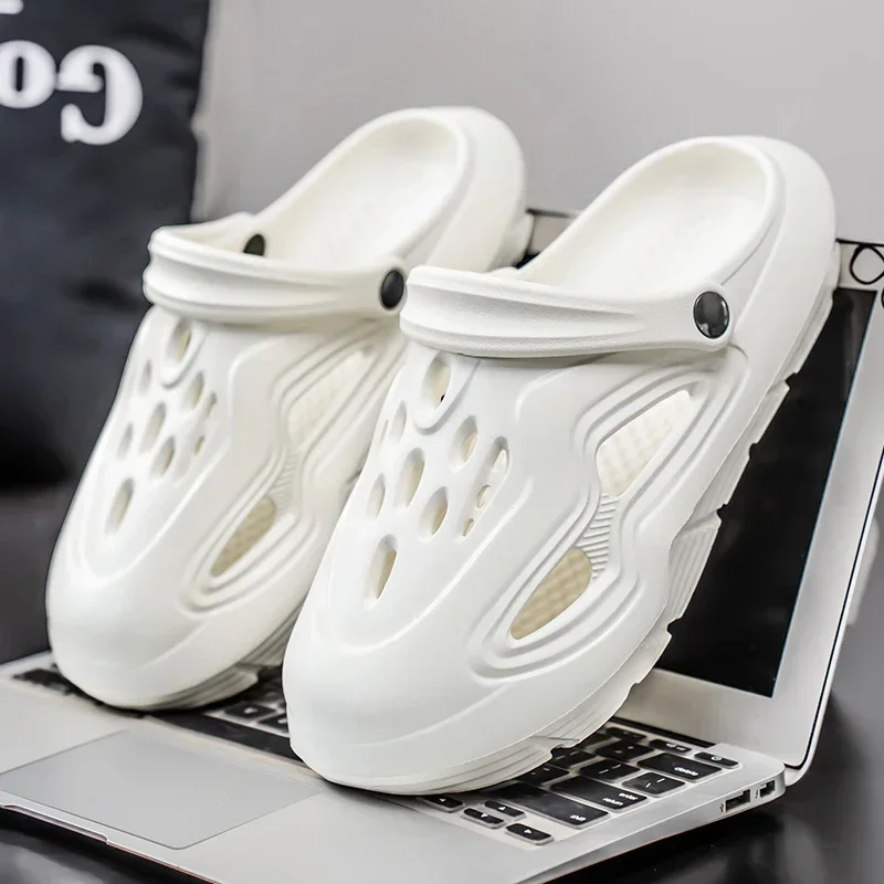 

Летние пляжные мужские сандалии, дышащая мужская повседневная обувь с отверстиями, легкие сабо, домашний сад, уличные мужские тапочки на плоской подошве, большой размер 38-45