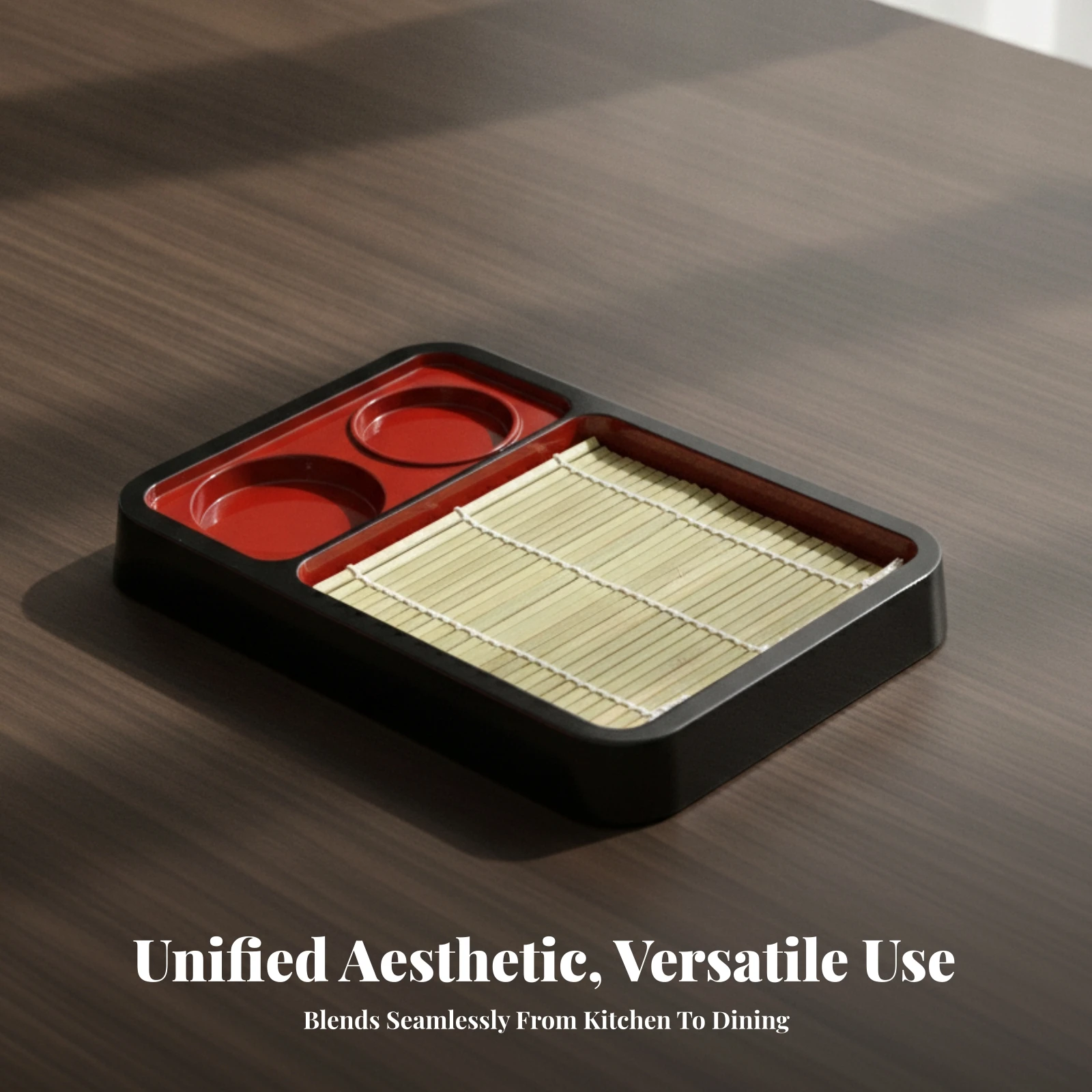 Soba Plate with Bamboo Mat Lacquered Soba Noodle Plate Sushi Serving Tray with Mat Black for Home Chefs, Summer Dining
