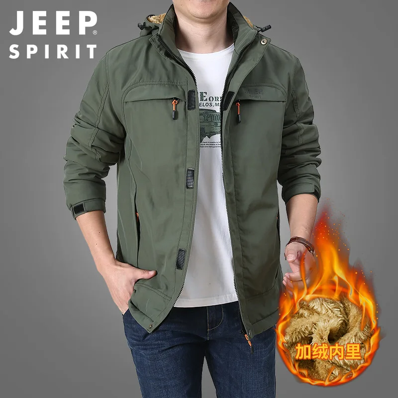 JEEP SPIRIT casual jacket men autumn winter thickening fleece loose casual fashion warm cold clothes high quality coat