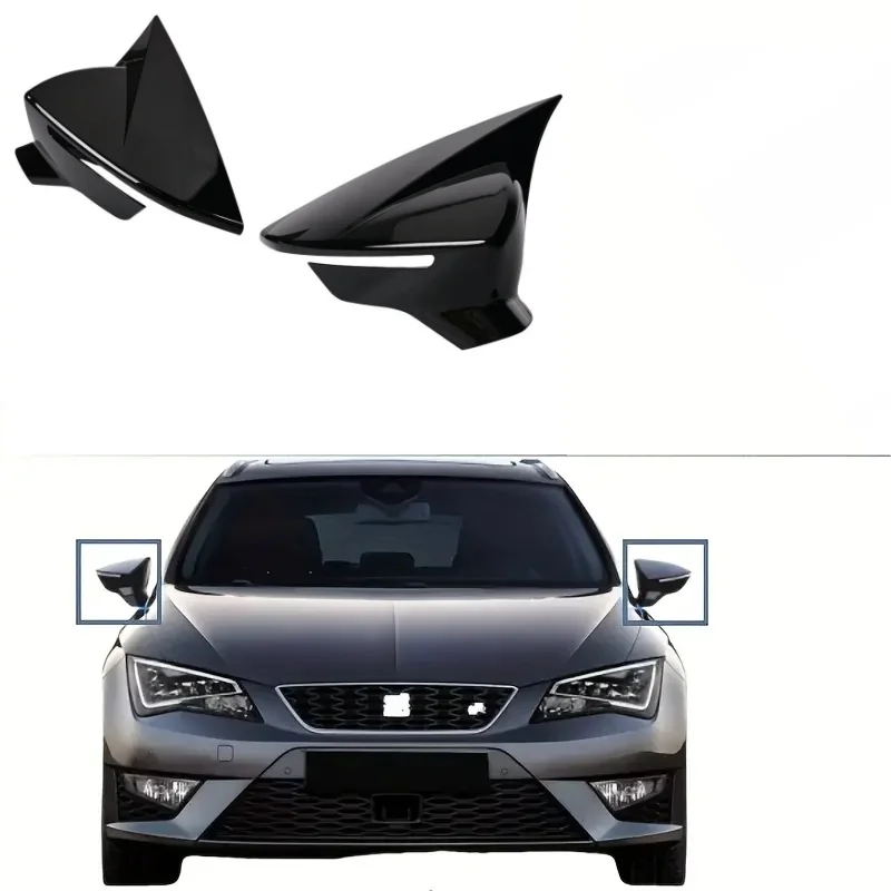 

2pcs Left Right ABS Wing Mirror Cover Caps For Seat Leon Mk3 2012 Onwards Gloss Black Automobiles Exterior Parts
