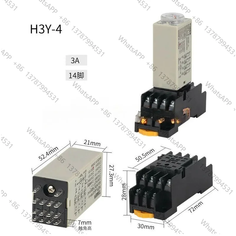 1Pc 12V/24VDC 24V/110V/220V/380VAC 14P 4PDT 0.5-10S 1.0-30S 2.0-60S Power on Timer Delay DIN Rail Time Relay H3Y-4 Socket PYF14A