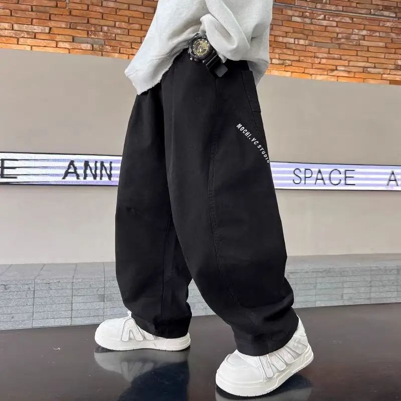 

Boys Cargo Pants 2026 Spring Summer Loose Wide Leg Casual Trousers Big Kids Handsome Streetwear