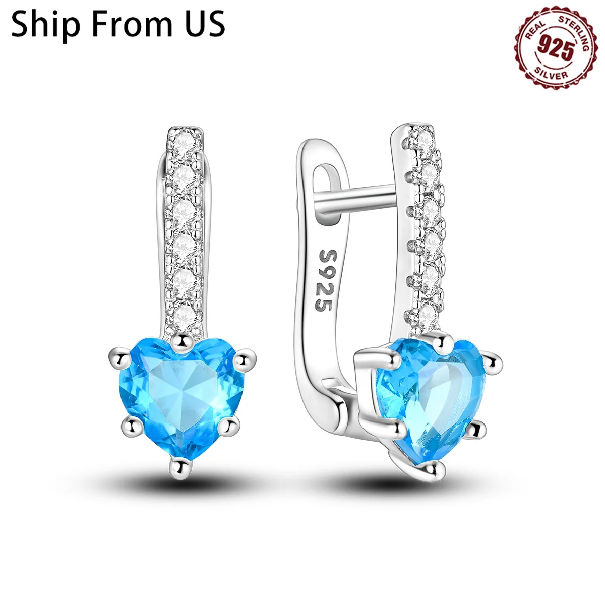 925 Sterling Silver Geometric Minimalist Blue Series Jewelry Fashion Zircon Circle Hoop Earring For Women S925 Gift Accessories