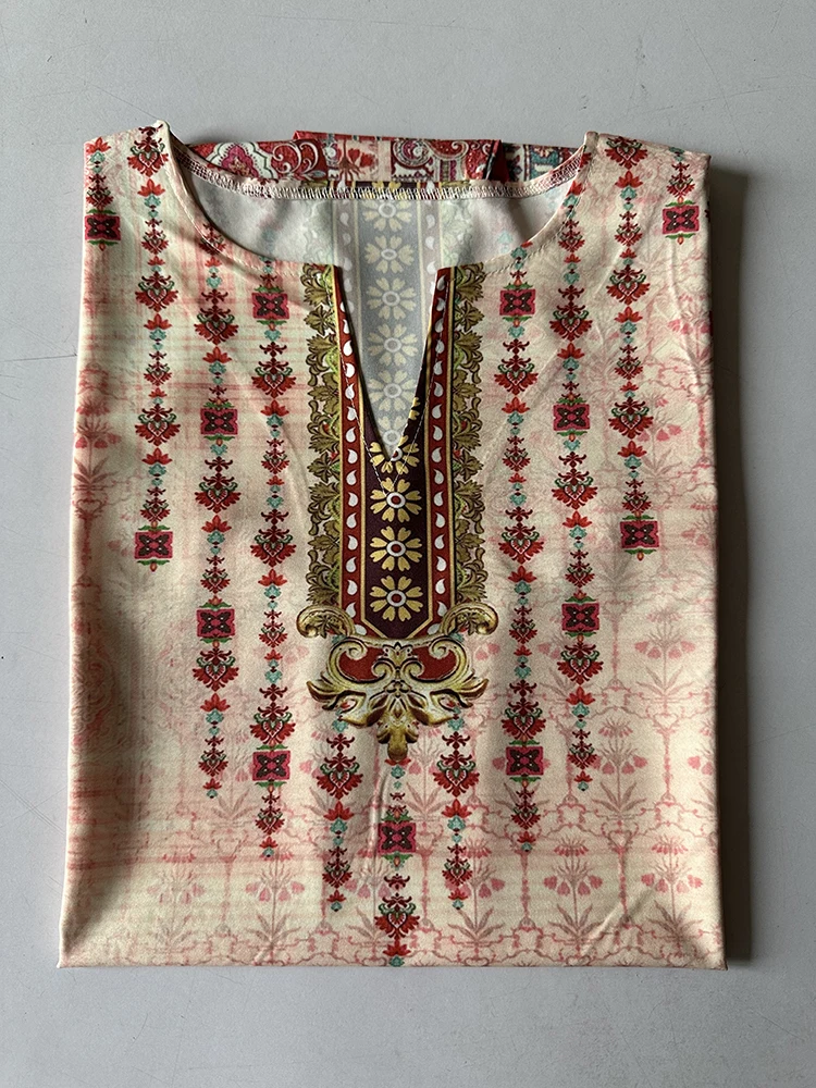 2024 ยุโรปและอเมริกา CROSS Border ผู้หญิงชุดใหม่ V คอเซ็กซี่พิมพ์ขนาดใหญ่ Hem การค้าต่างประเทศชุด