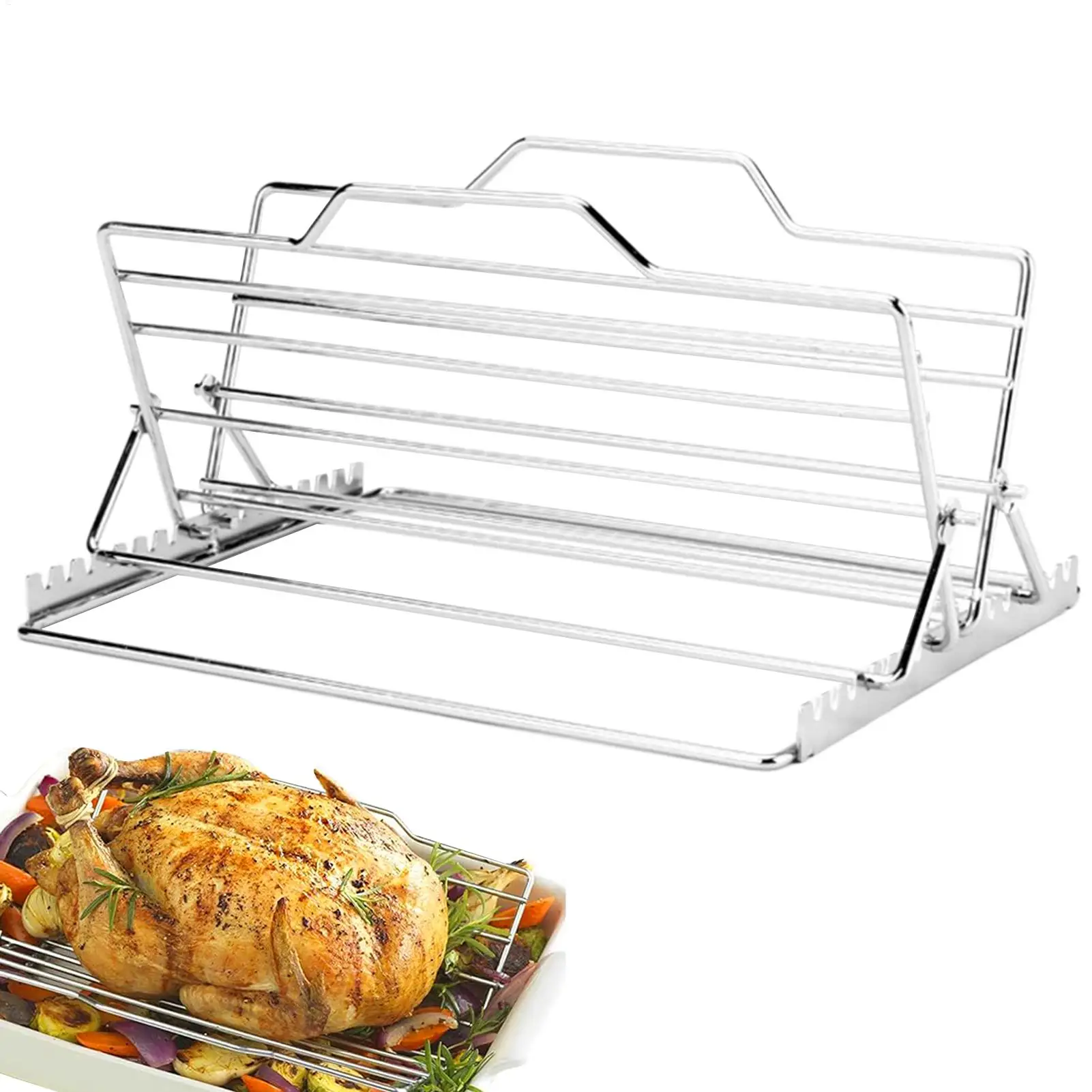 1pc Roasting Pan Rack Stainless Steel Foldable Roasting Rack Versatile Oven Grill  BBQ Rib Rack Grilling Roasting  tools