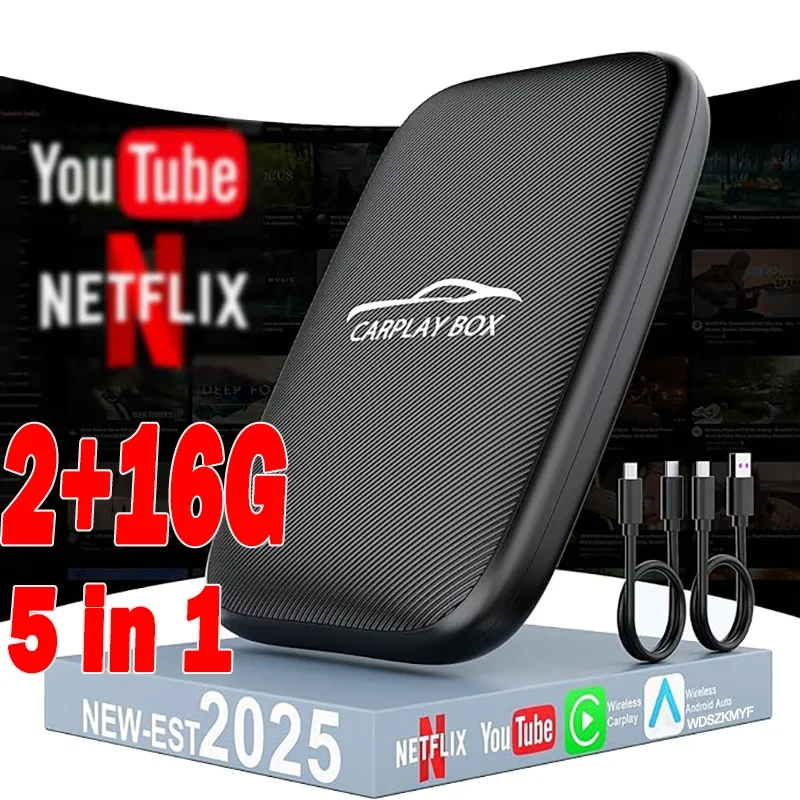 

5-в-1 Android 14 Carplay Ai Box Android Auto Беспроводной адаптер Carplay Carplay Автоматическое подключение для YouTube Netflix