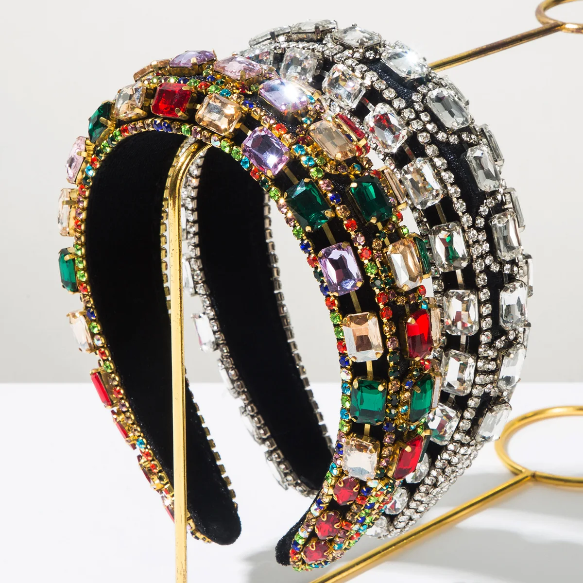 

Korean Version of Fashion Sponge Luxury Colored Glass Diamond Elegant Shiny Headband Hair Accessories Women
