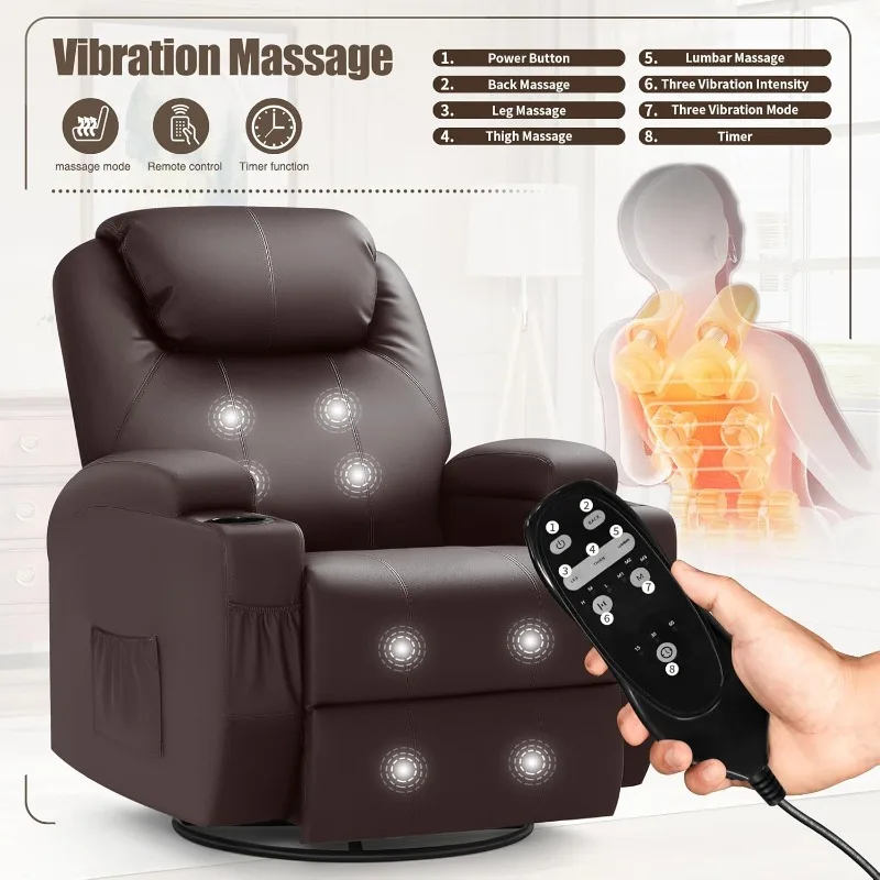 

Recliner Chair, Rocking Massage Chairs, Home Reclining Sofa Chair, PU Leather, Ergonomic Living Room Chair with Cup Hold