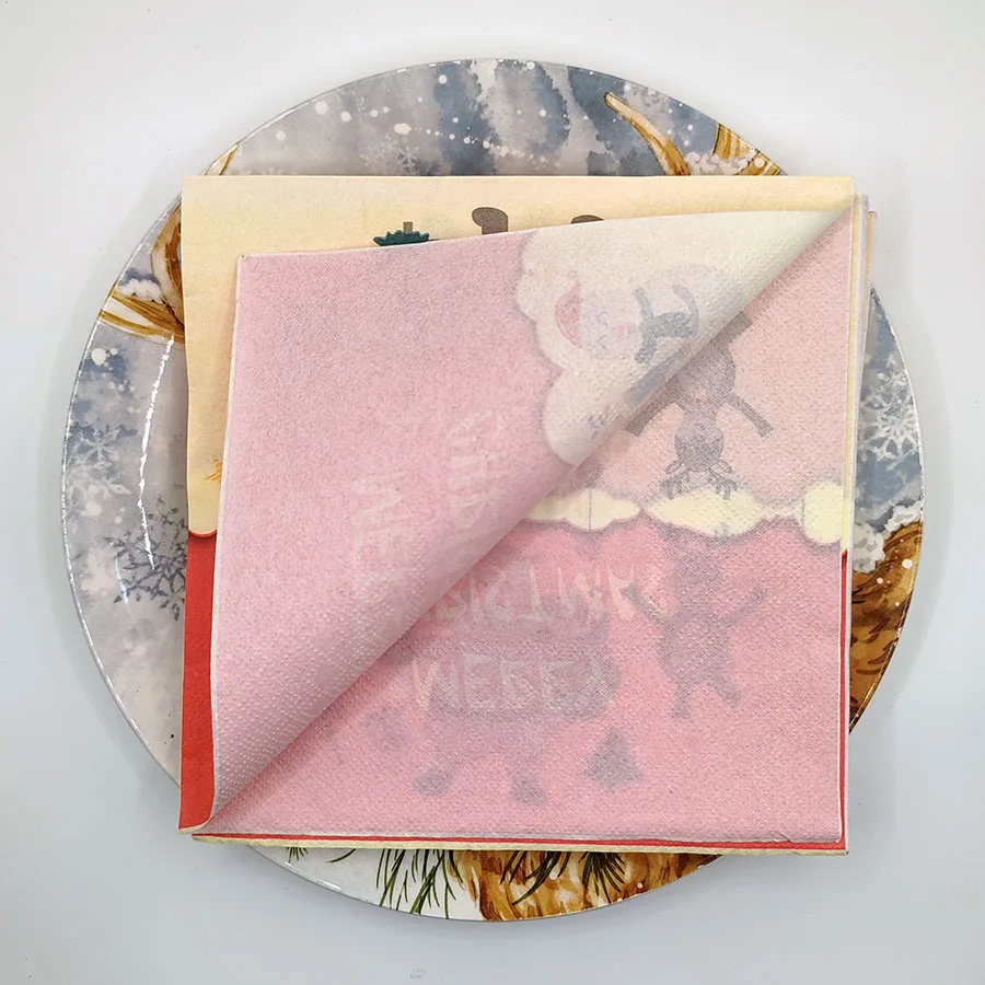 10/20 pezzi tovaglioli per feste di Natale per decorazioni da tavola stampe di renne pupazzo di neve di Babbo Natale, tovaglioli di carta festivi bianchi rossi a 2 strati da 33 cm