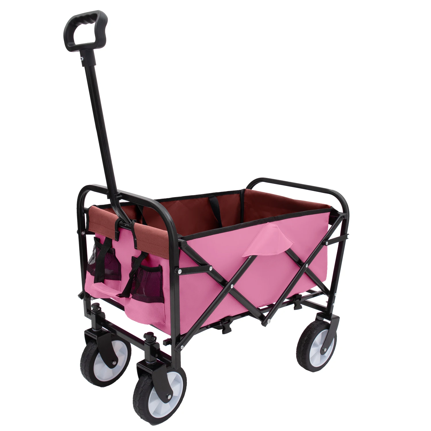 

Collapsible Beach Utility Wagon Cart - Pink, Supports 225lbs, All-Terrain Wheels, Strapping System, Folding Design for Camping,