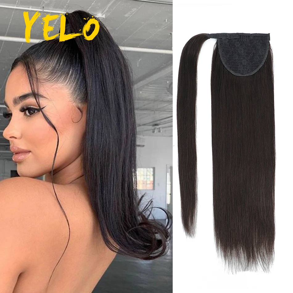 

Yelo Straight Ponytail Human Hair Drawstring Wrap Around Ponytail Extensions Remy Clip In Silky Hair Extensions Various Colors