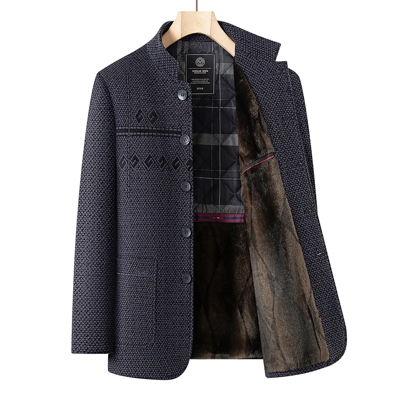 Men's Woolen Coat Dad Jacket Winter Thickened Fleece Lined Autumn Winter Mid-aged And Elderly Casual Outerwear