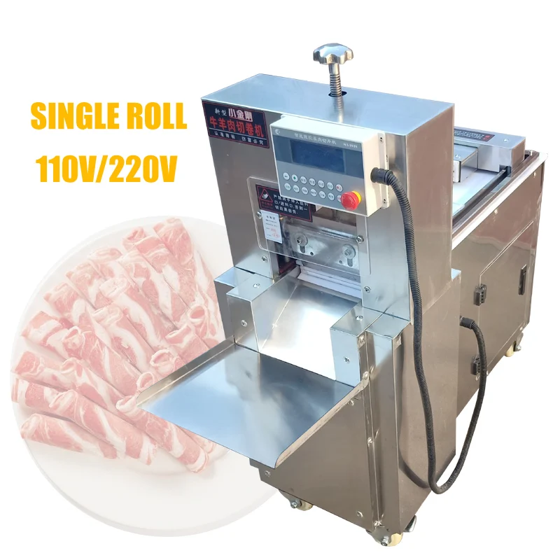 110V 220V CNC Commercial 1 Roll Stainless Steel Automatic Beef Mutton Bacon Slicer Frozen Lamb Meat Roll Cutting Slicer