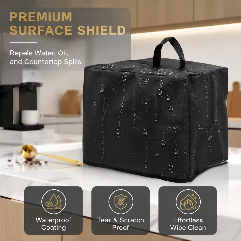 600D Oxford Fabric Coffee Maker Cover Scratchproof Water Proof Coffee Machine Cover Black Single Serve Compatible Dust Cover