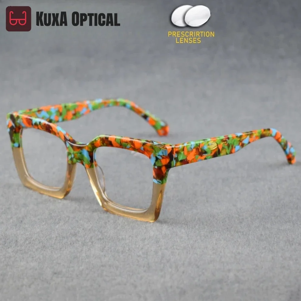 

KUXA мужские и женские оптические очки по рецепту, близорукость, дальнозоркость, прогрессивные линзы, очки в стиле ретро, ацетатная повседневная оправа