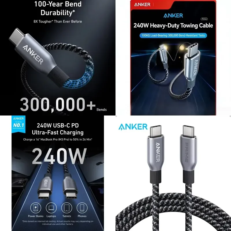 Brand for ANKER Prime 240W Dual Type C 3-foot Fast Charging Data Cable Upgraded Braided Nylon with 100 Year Bending