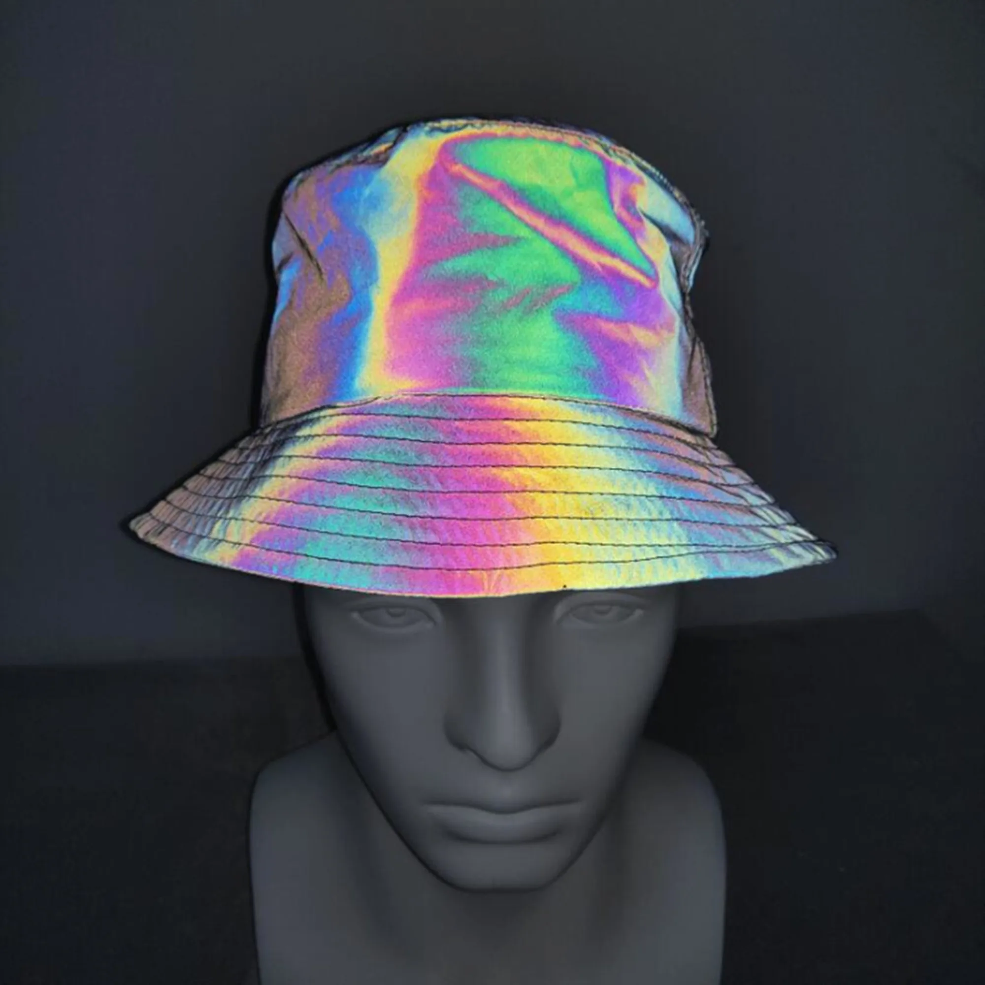 Unisex Holographic Reflective Rave Unisex Bucket Hat Outdoor Summer Reflecting Cap, Head Cover - Rave, Festival, Party, Concert