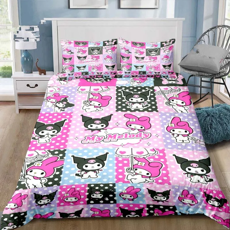 Cartoon My Melody Bedding Set 3D Printing Kuromi Family Decoration, Bedding for Family and Friends Gifts