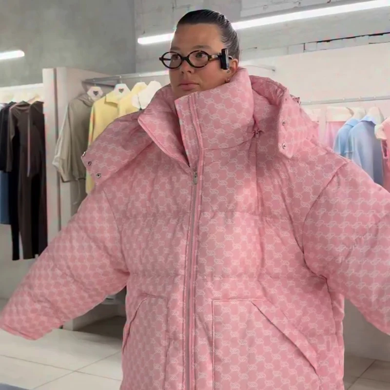 Oversized Puffer Women’s Jackets Coat Print Hooded Zipper Parka Coats Loose Mid‑Length Warm Winter Outerwear With Big Pockets 4 Oversized Puffer Women's Jackets Coat Print Hooded Zipper Parka Coats Loose Mid‑Length Warm Winter Outerwear With Big Pockets 4
